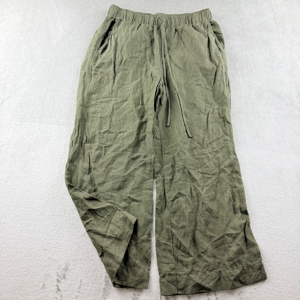 Abercrombie & Fitch Women's XS Olive Green Linen Blend Wide Leg Pull On Pants